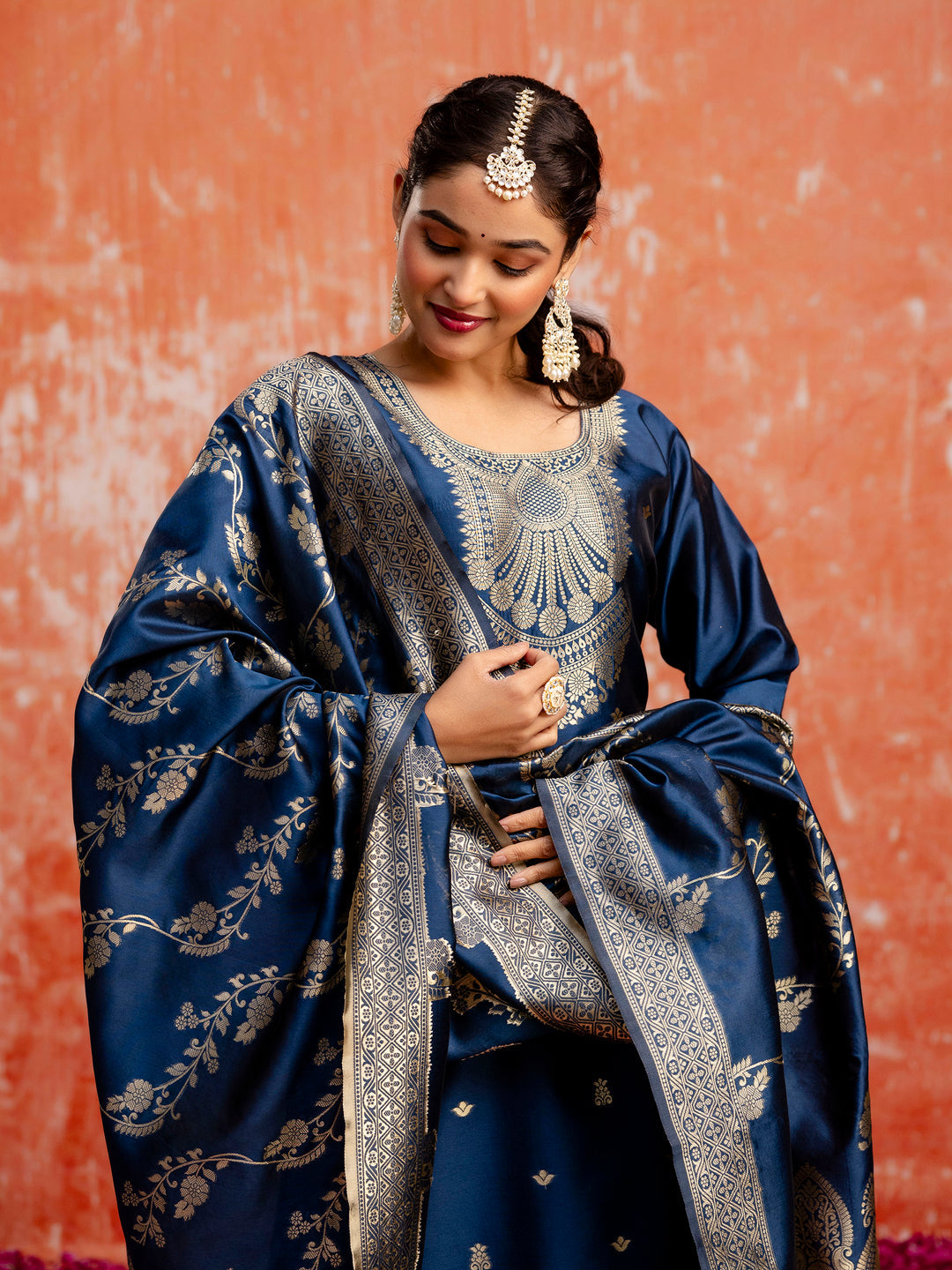 Malika Women Silk Blend Kurta Pant Dupatta Set - FitVibe Fashion