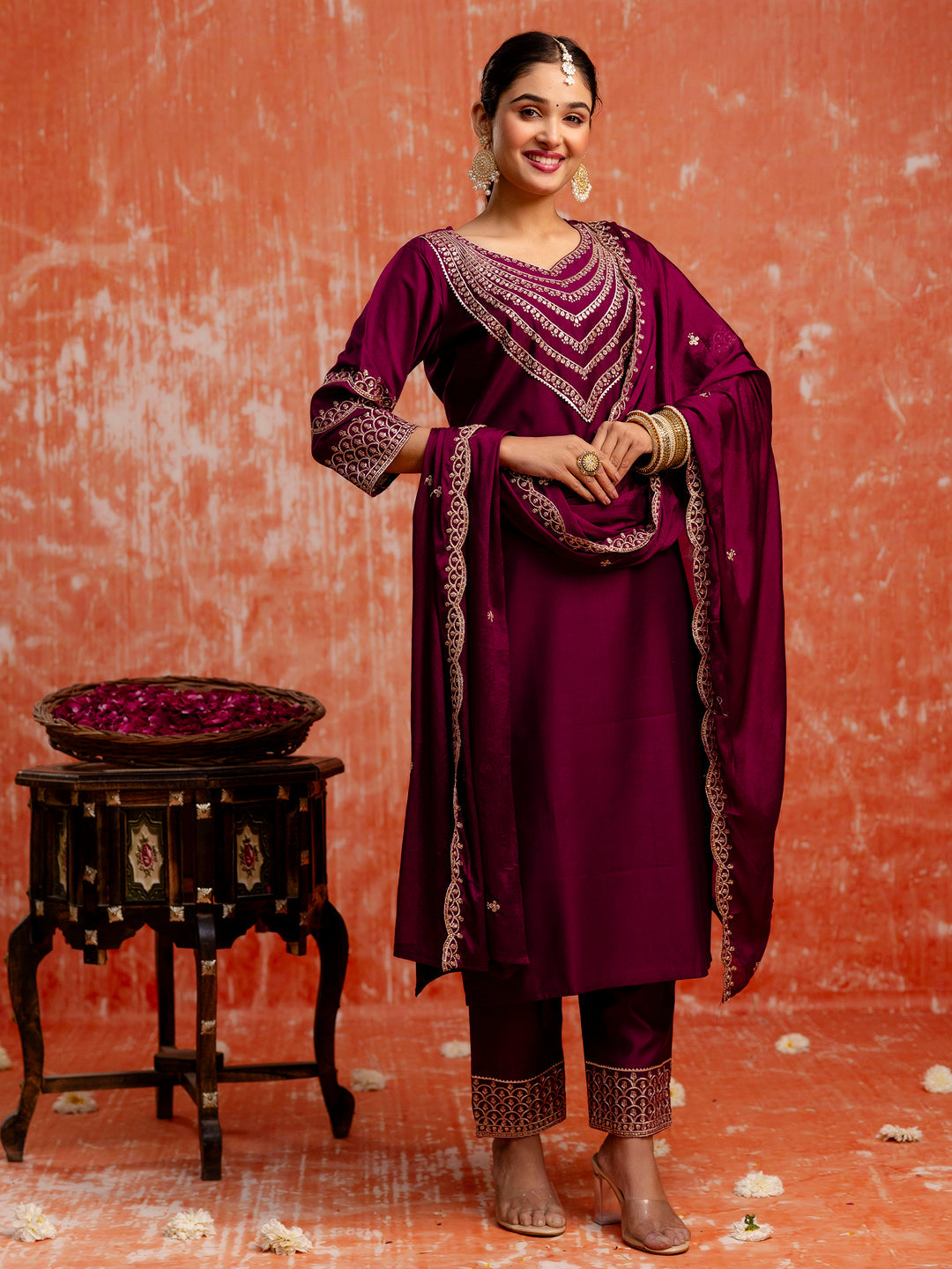 Prerna Women Silk Blend Kurta Pant Dupatta Set - FitVibe Fashion