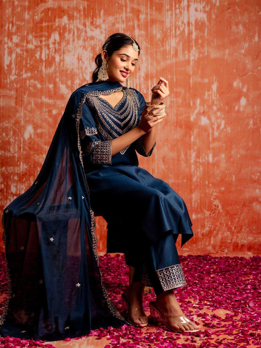 Prerna Women Silk Blend Kurta Pant Dupatta Set - FitVibe Fashion