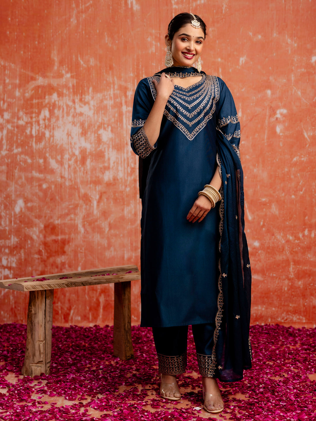 Prerna Women Silk Blend Kurta Pant Dupatta Set - FitVibe Fashion