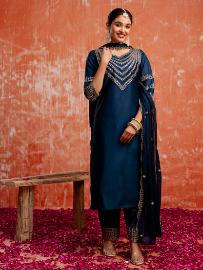 Prerna Women Silk Blend Kurta Pant Dupatta Set - FitVibe Fashion