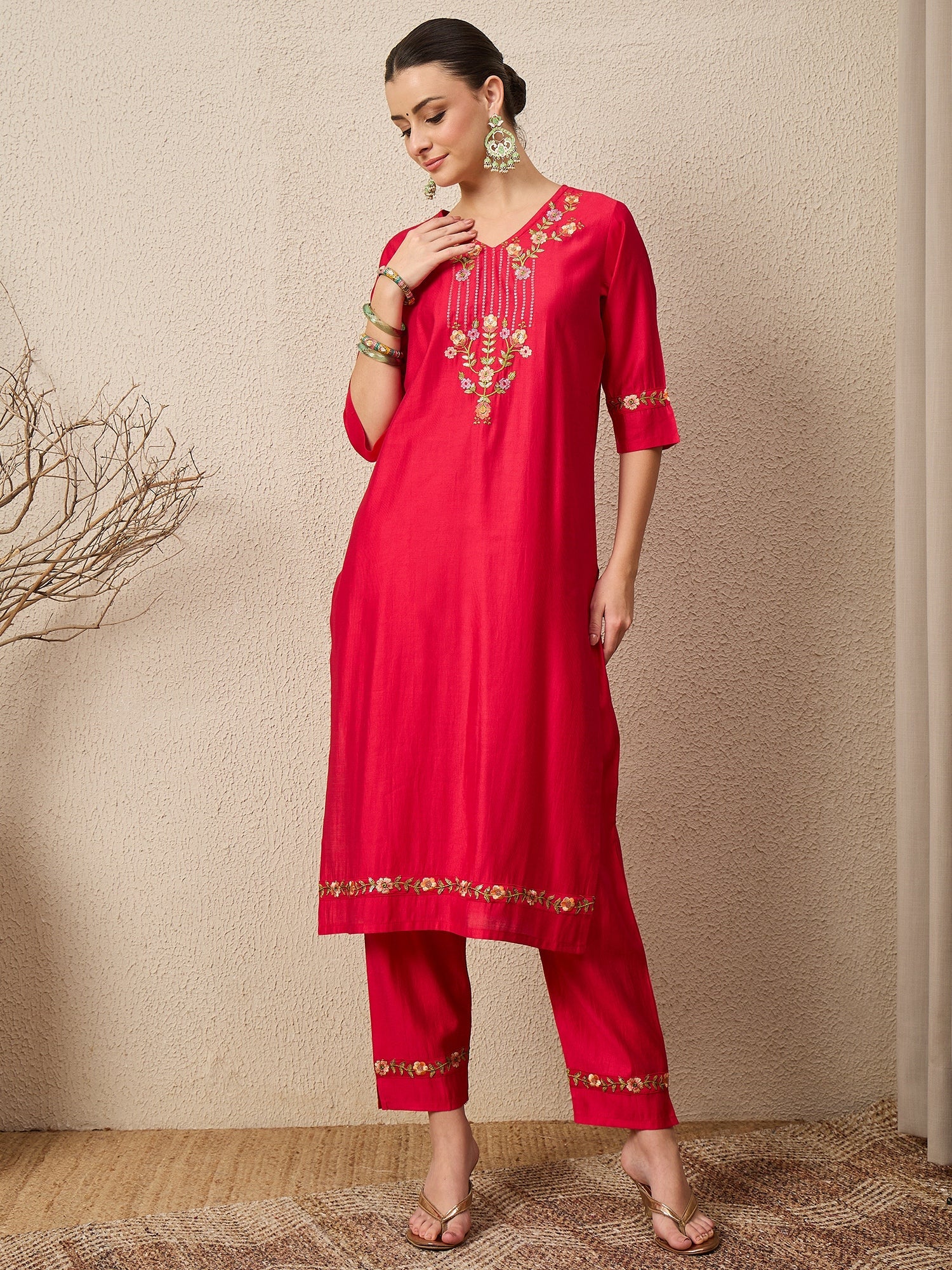 Mahima Pink Embroidered Viscose Blend Straight Suit With Dupatta - FitVibe Fashion