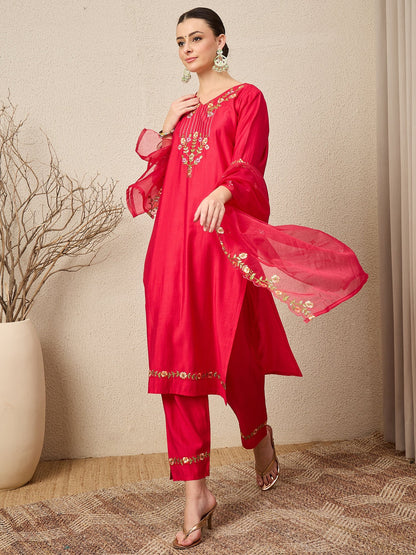Mahima Pink Embroidered Viscose Blend Straight Suit With Dupatta - FitVibe Fashion