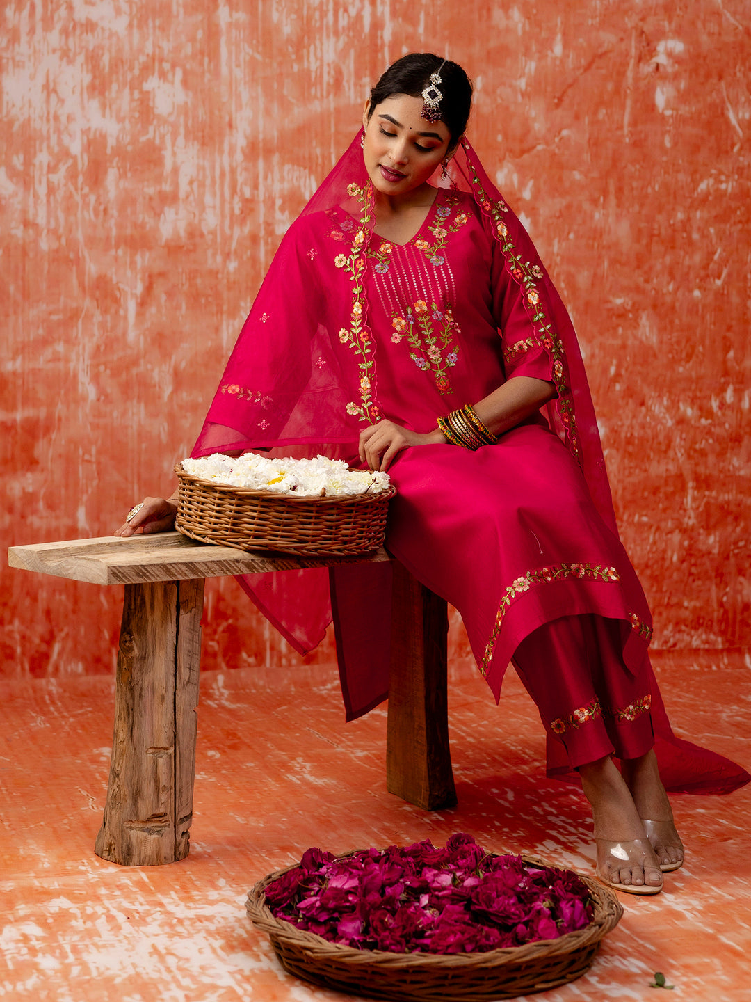 Women's Viscose Rayon Embroidered Kurta Pant Set with Organza Dupatta Modern and Traditional Blend Ethnic Wear Set - FitVibe Fashion