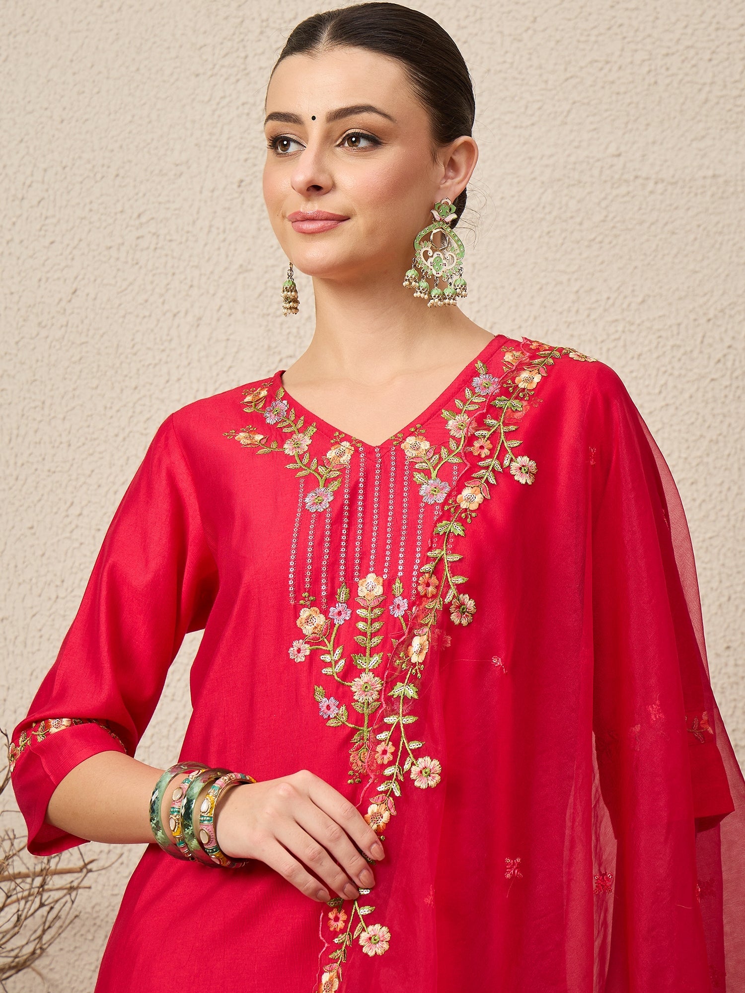 Mahima Pink Embroidered Viscose Blend Straight Suit With Dupatta - FitVibe Fashion