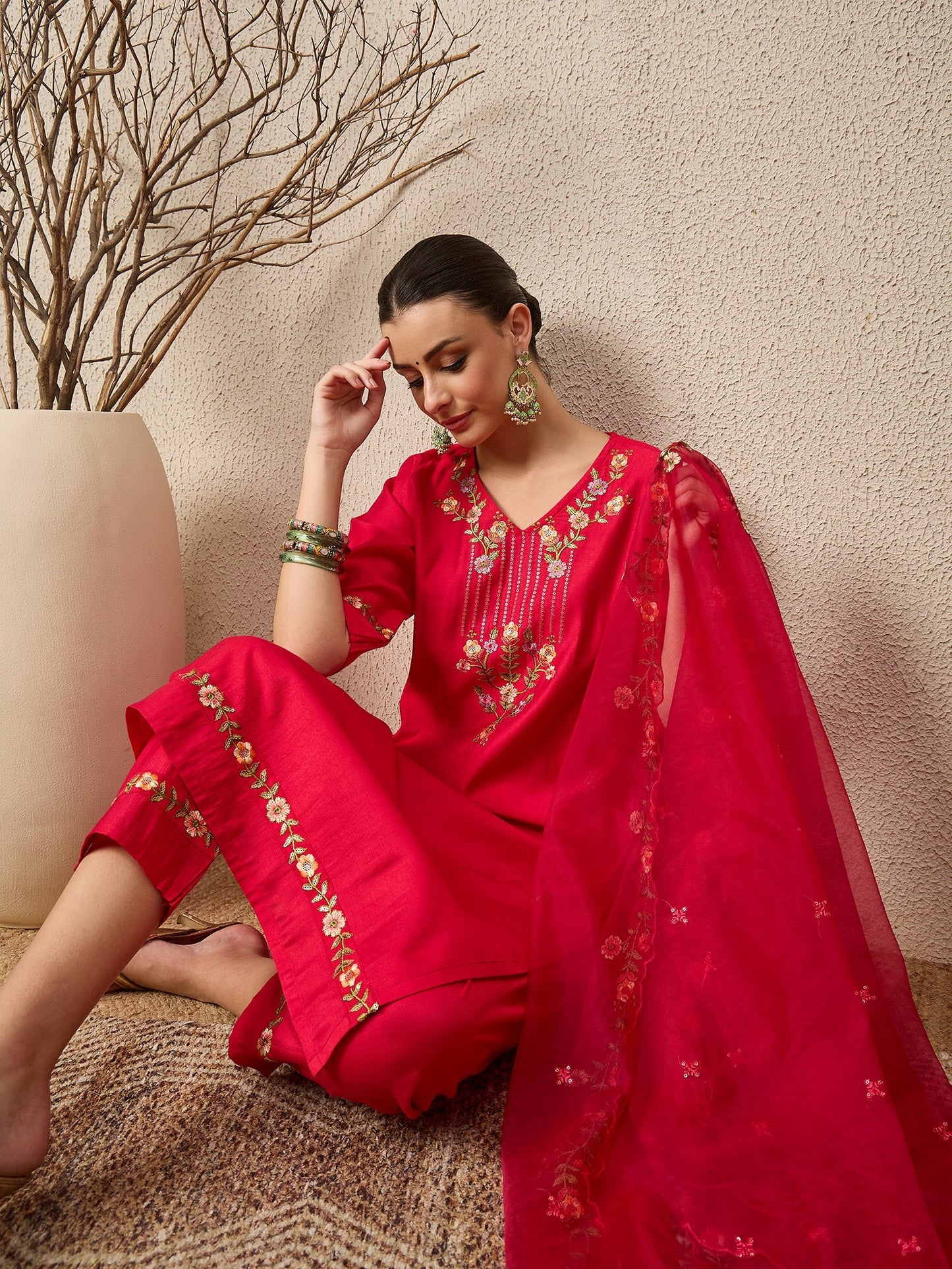 Mahima Pink Embroidered Viscose Blend Straight Suit With Dupatta - FitVibe Fashion