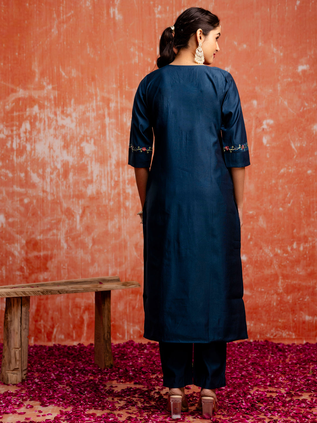 Women's Viscose Rayon Embroidered Kurta Pant Set with Organza Dupatta Modern and Traditional Blend Ethnic Wear Set - FitVibe Fashion