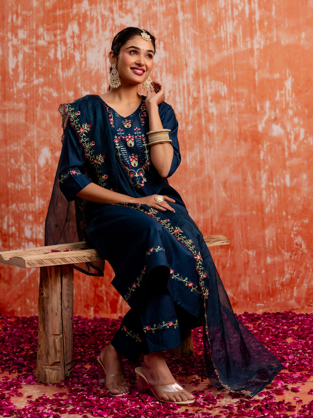 Women's Viscose Rayon Embroidered Kurta Pant Set with Organza Dupatta Modern and Traditional Blend Ethnic Wear Set - FitVibe Fashion