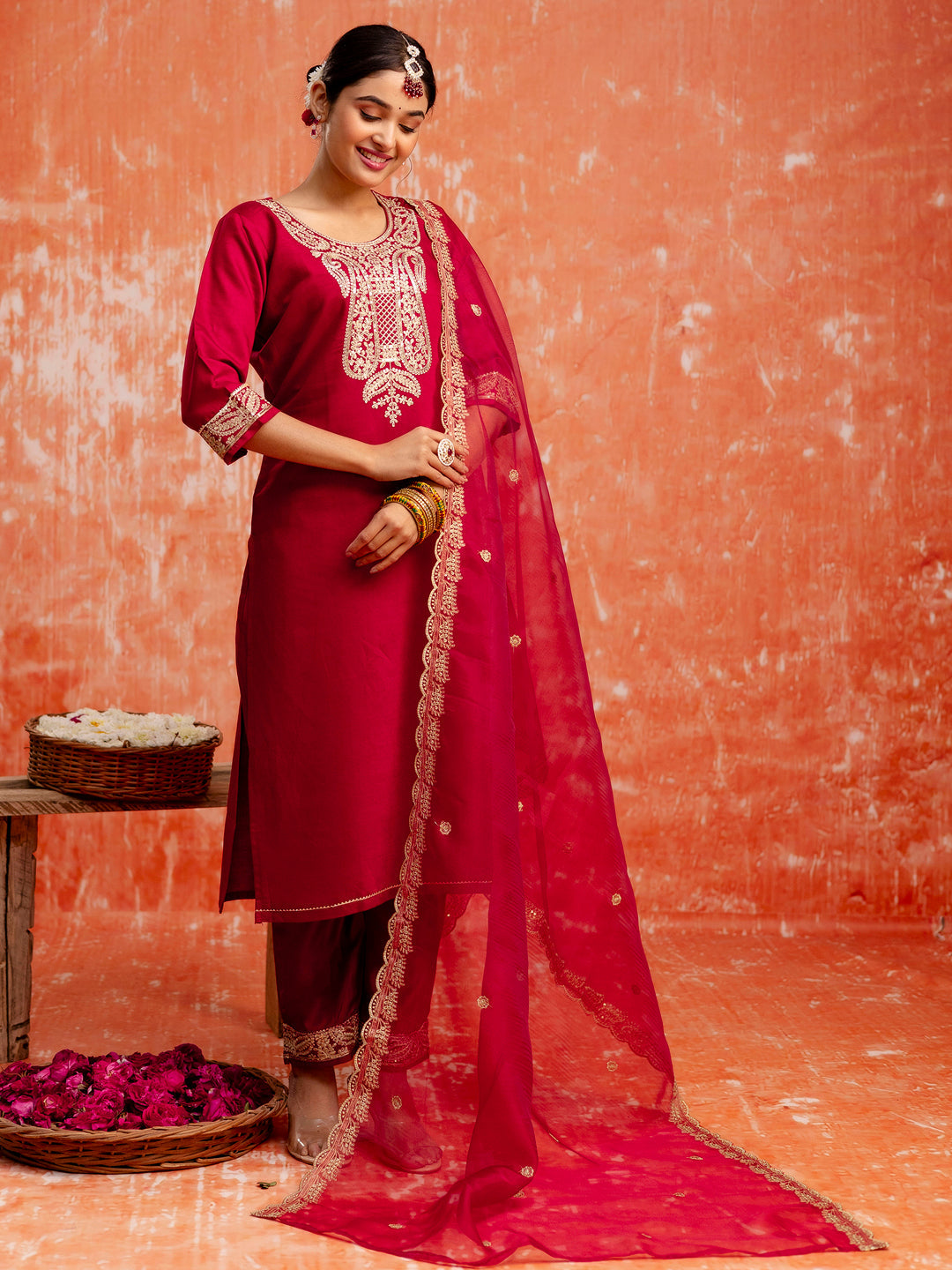 Myra Women Silk Blend Kurta Pant Dupatta Set - FitVibe Fashion