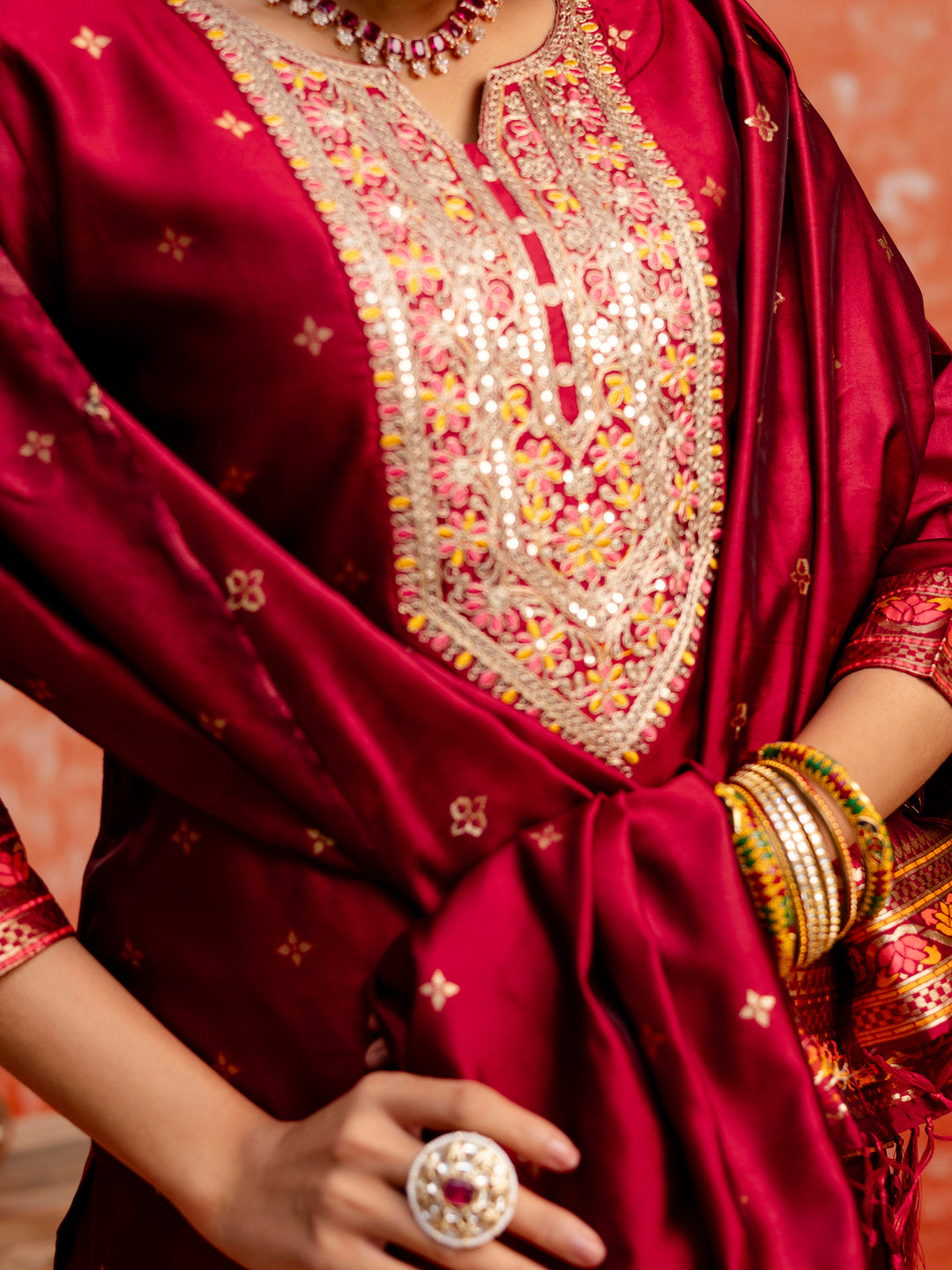 Ritika Women Silk Blend Kurta Pant Dupatta Set - FitVibe Fashion