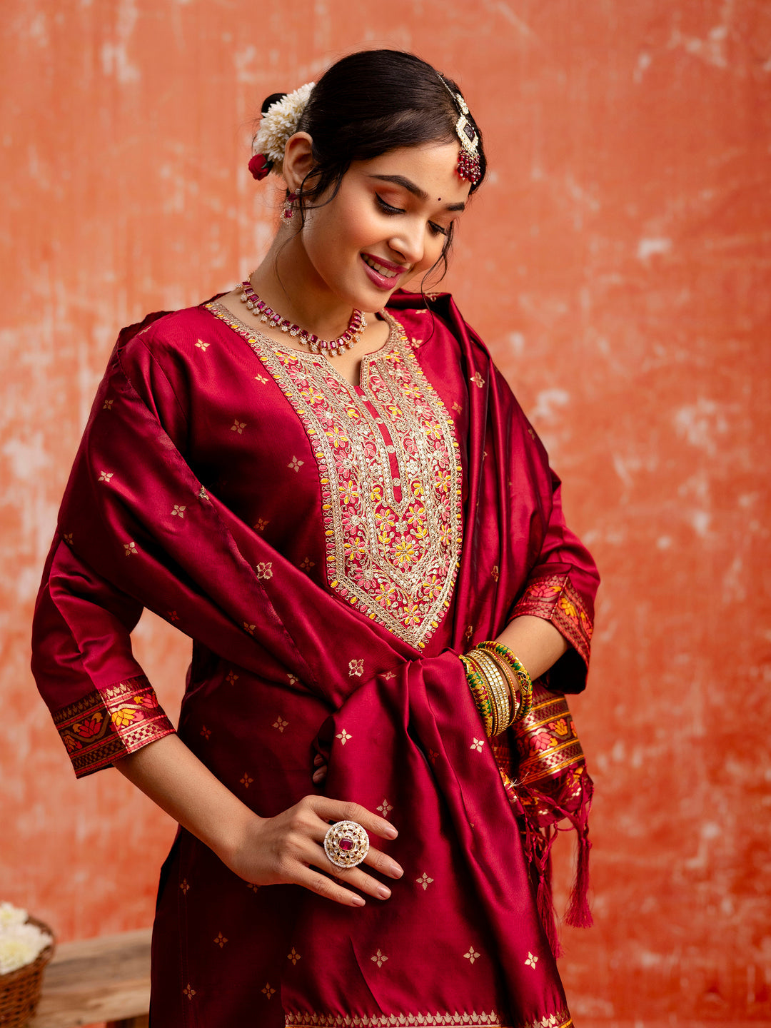 Ritika Women Silk Blend Kurta Pant Dupatta Set - FitVibe Fashion