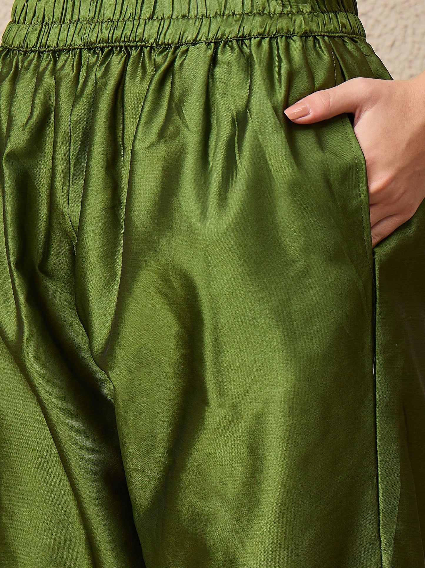 Kahani Women Mehndi Yoke Design Silk Blend Straight Suit With Dupatta - FitVibe Fashion