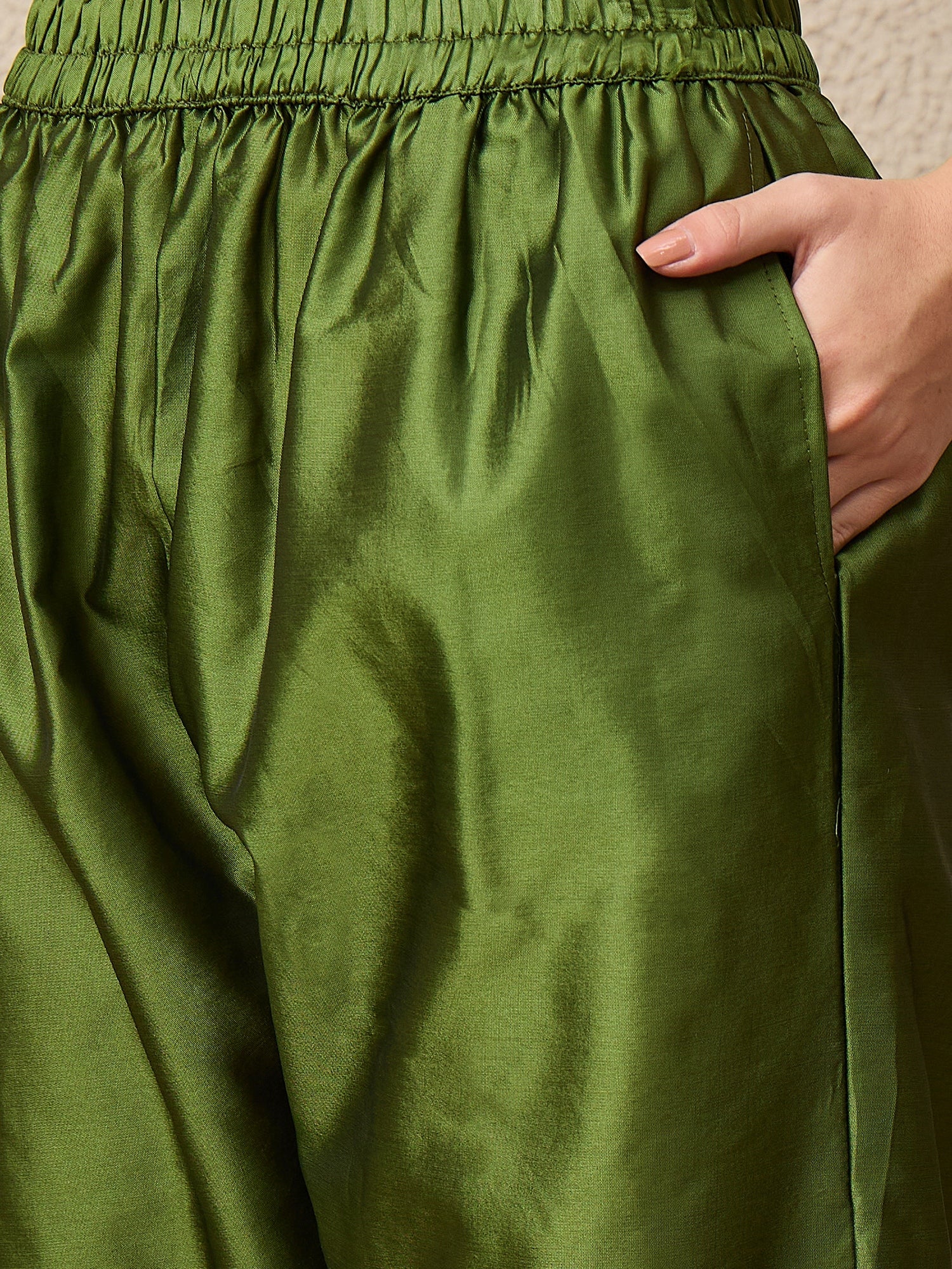 Kahani Women Mehndi Yoke Design Silk Blend Straight Suit With Dupatta - FitVibe Fashion