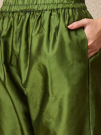 Kahani Women Mehndi Yoke Design Silk Blend Straight Suit With Dupatta - FitVibe Fashion