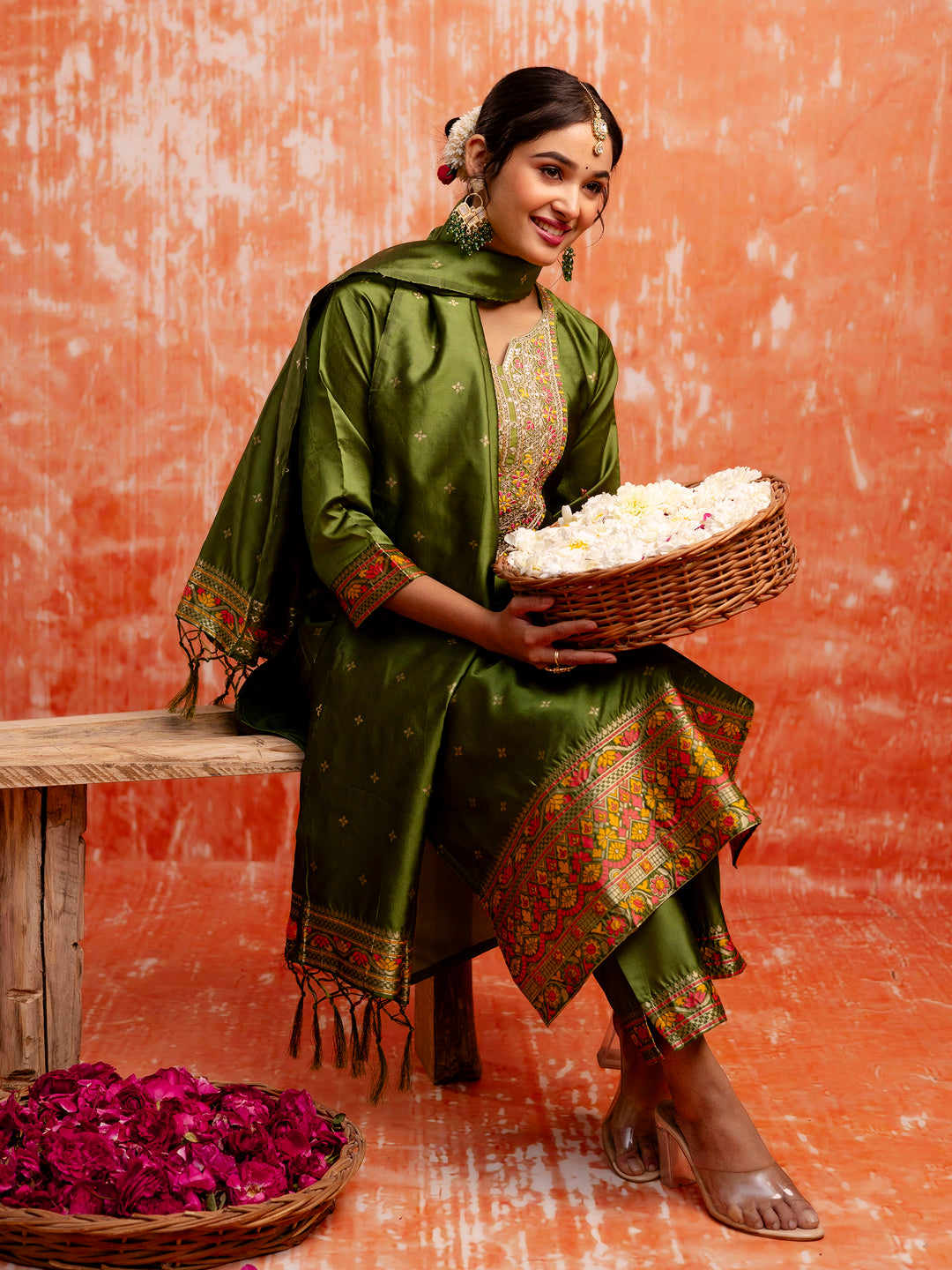 Ritika Women Silk Blend Kurta Pant Dupatta Set - FitVibe Fashion