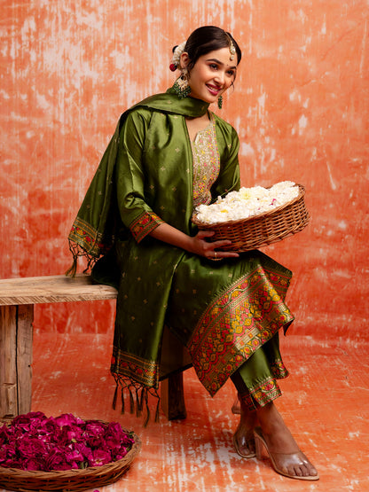 Ritika Women Silk Blend Kurta Pant Dupatta Set - FitVibe Fashion