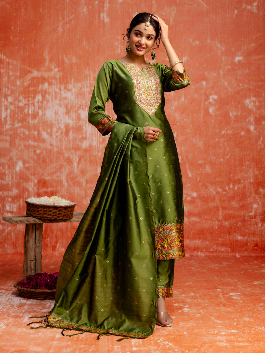 Ritika Women Silk Blend Kurta Pant Dupatta Set - FitVibe Fashion