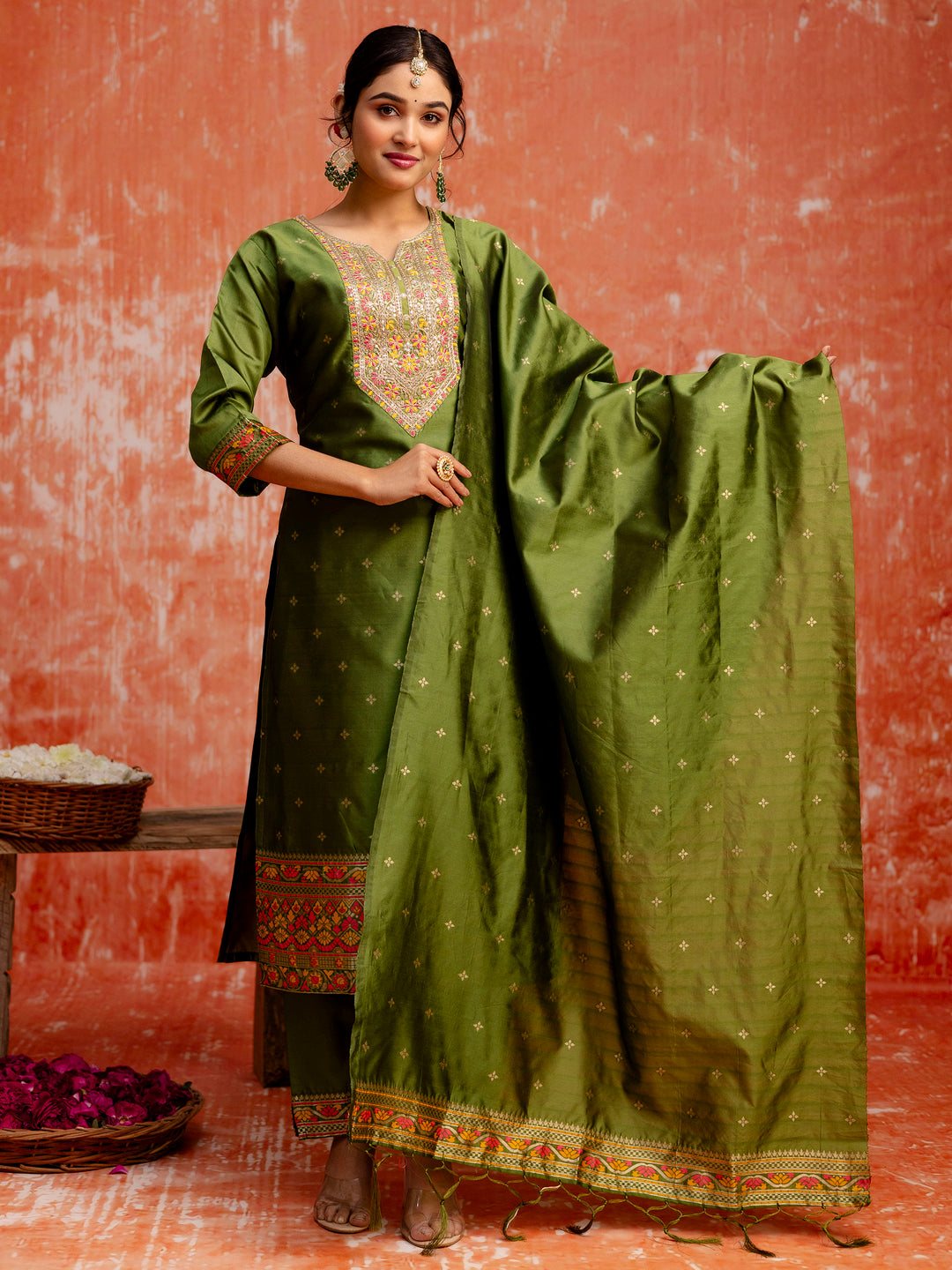 Ritika Women Silk Blend Kurta Pant Dupatta Set - FitVibe Fashion