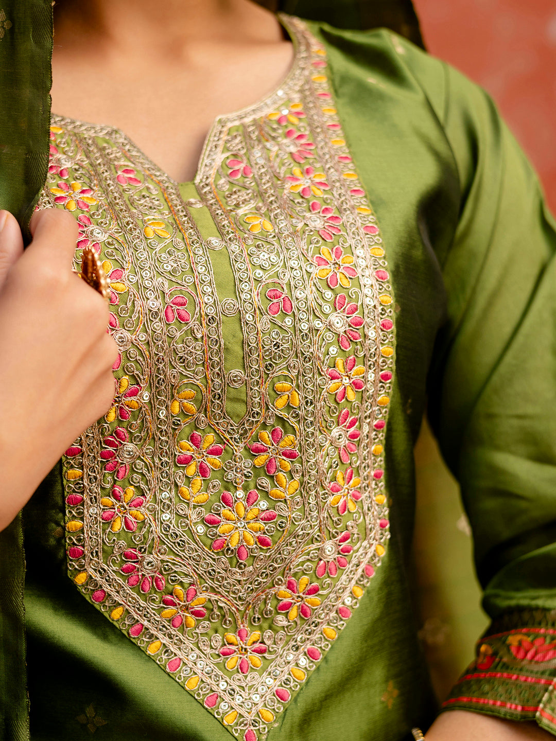 Ritika Women Silk Blend Kurta Pant Dupatta Set - FitVibe Fashion