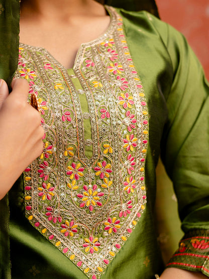 Ritika Women Silk Blend Kurta Pant Dupatta Set - FitVibe Fashion