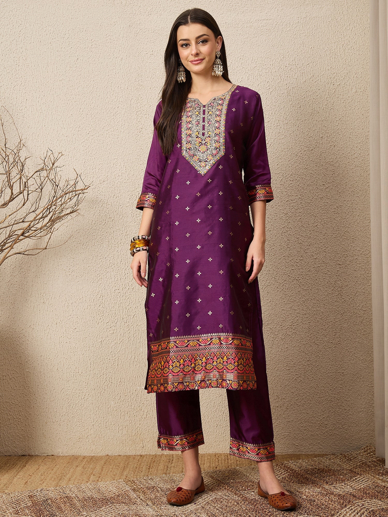 Kahani Women Purple Yoke Design Silk Blend Straight Suit With Dupatta - FitVibe Fashion