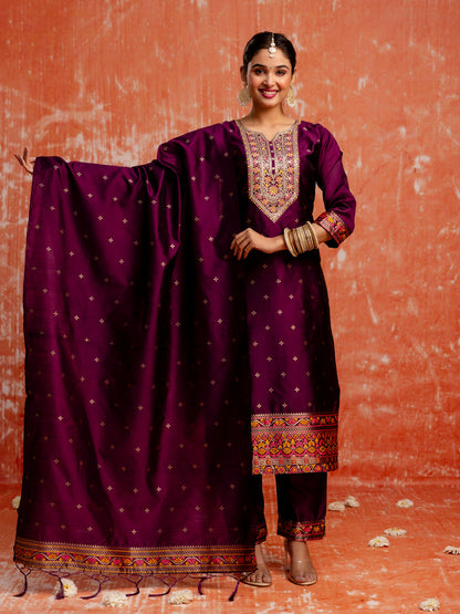 Ritika Women Silk Blend Kurta Pant Dupatta Set - FitVibe Fashion