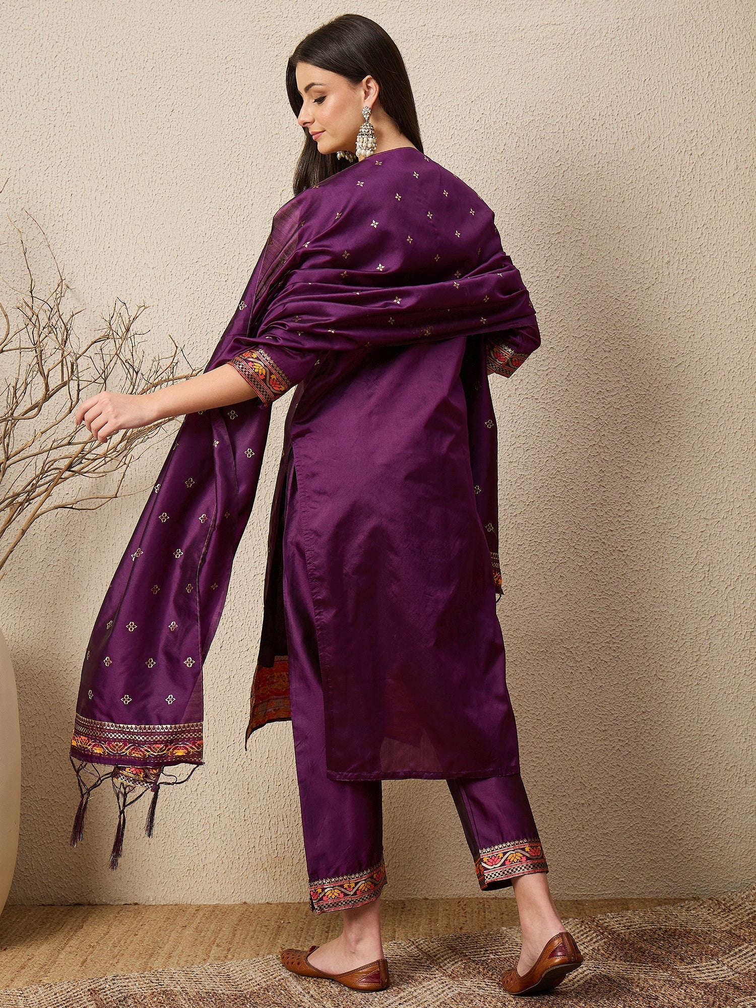 Kahani Women Purple Yoke Design Silk Blend Straight Suit With Dupatta - FitVibe Fashion