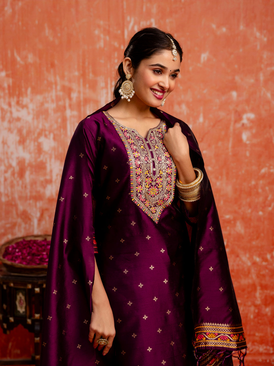 Ritika Women Silk Blend Kurta Pant Dupatta Set - FitVibe Fashion