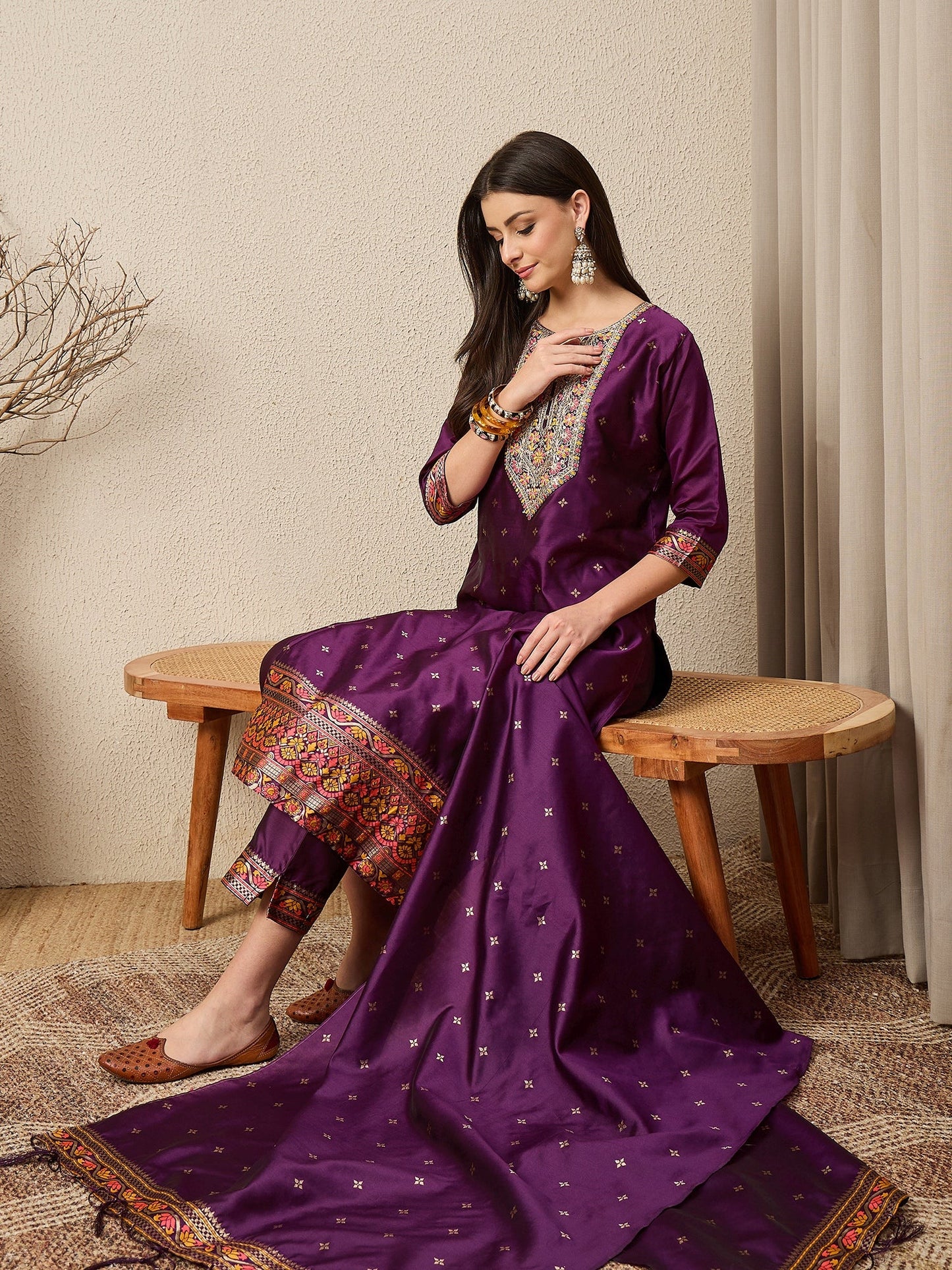 Kahani Women Purple Yoke Design Silk Blend Straight Suit With Dupatta - FitVibe Fashion
