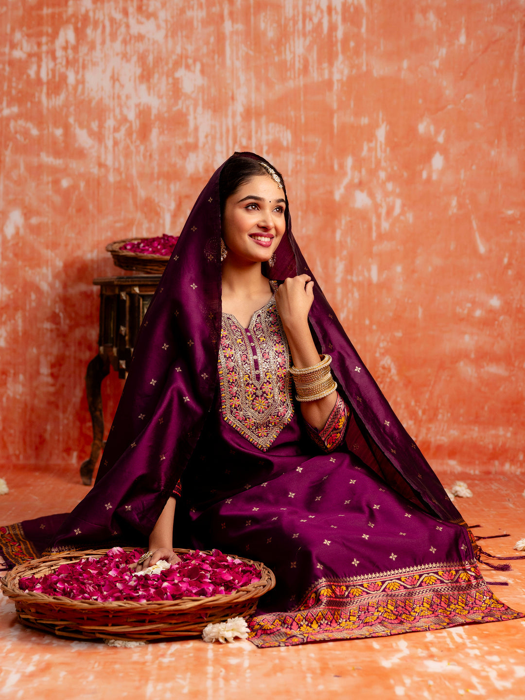 Ritika Women Silk Blend Kurta Pant Dupatta Set - FitVibe Fashion