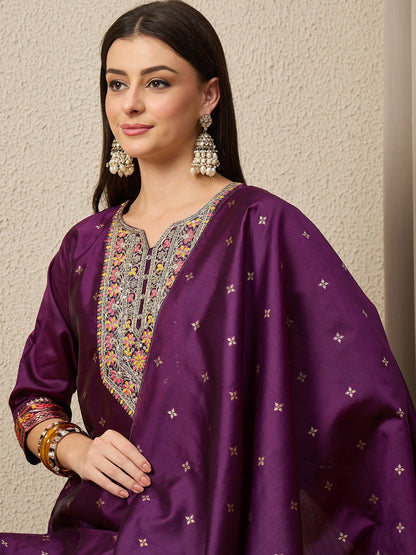 Kahani Women Purple Yoke Design Silk Blend Straight Suit With Dupatta - FitVibe Fashion