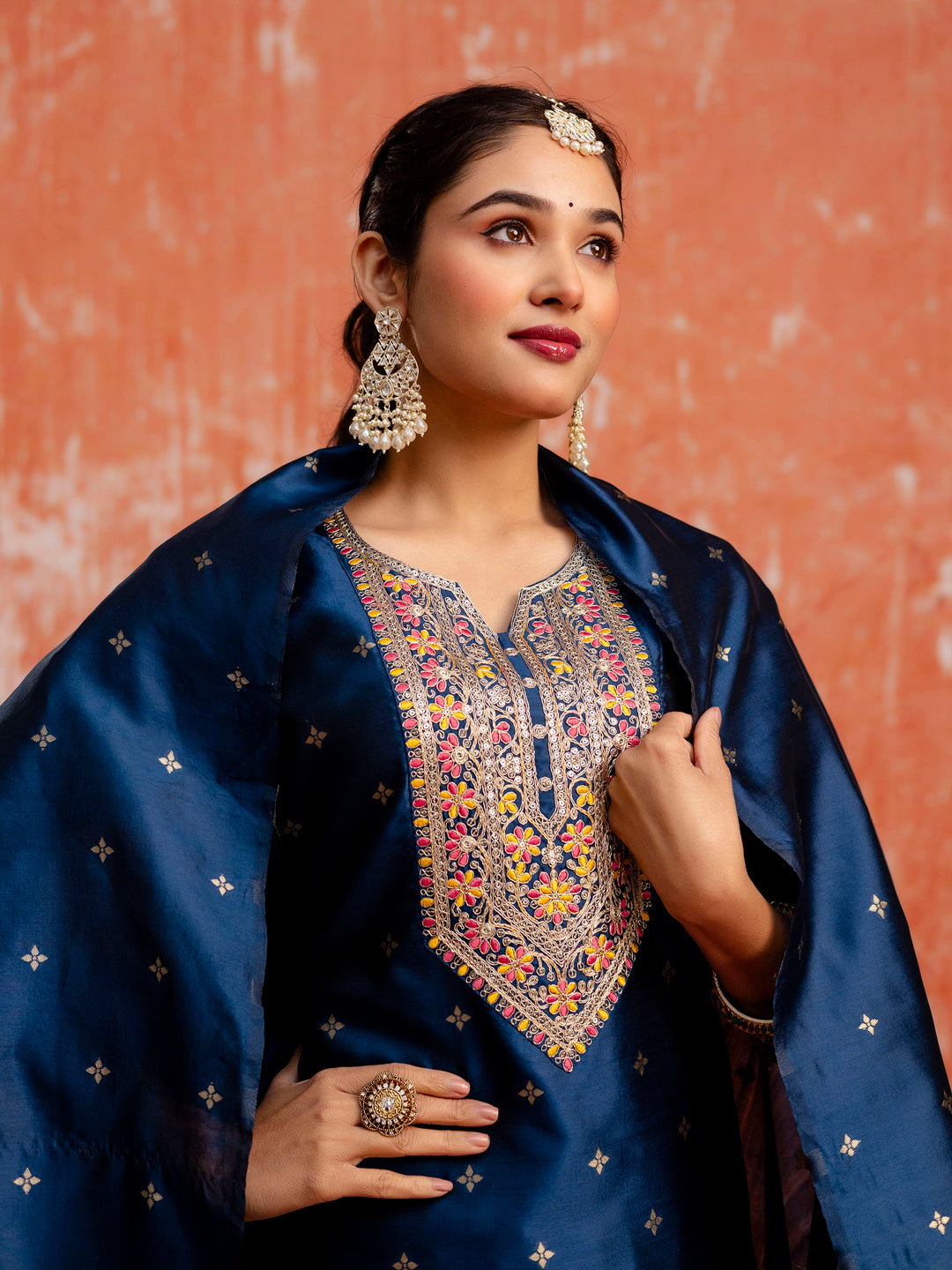 Ritika Women Silk Blend Kurta Pant Dupatta Set - FitVibe Fashion