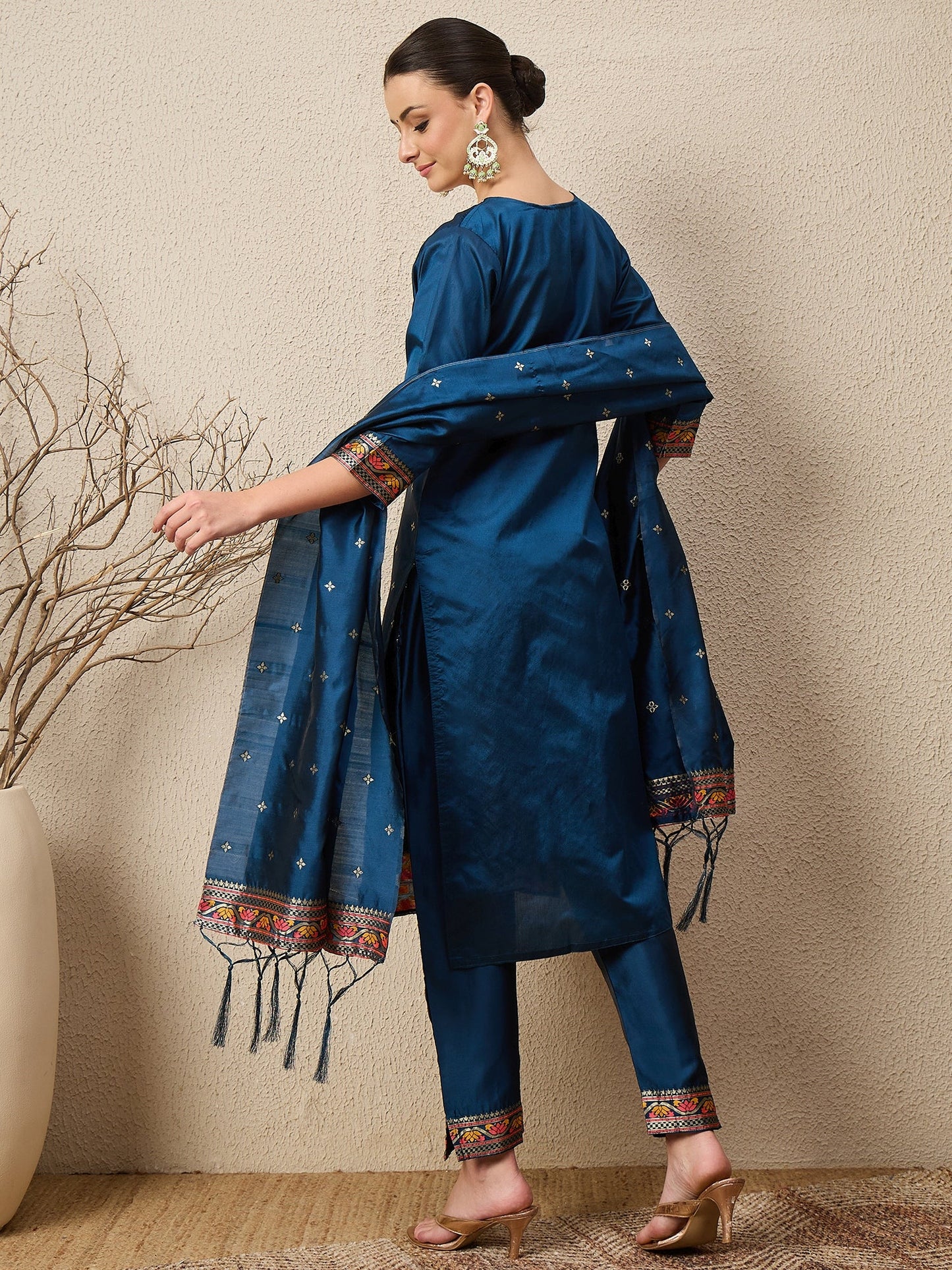 Kahani Women Teal Yoke Design Silk Blend Straight Suit With Dupatta - FitVibe Fashion