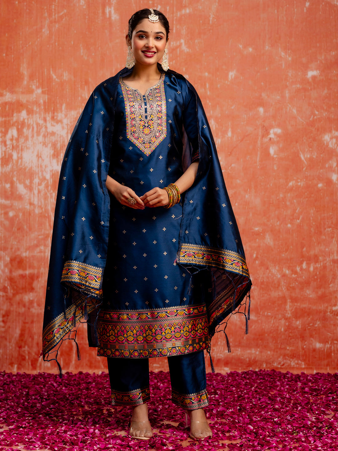 Ritika Women Silk Blend Kurta Pant Dupatta Set - FitVibe Fashion