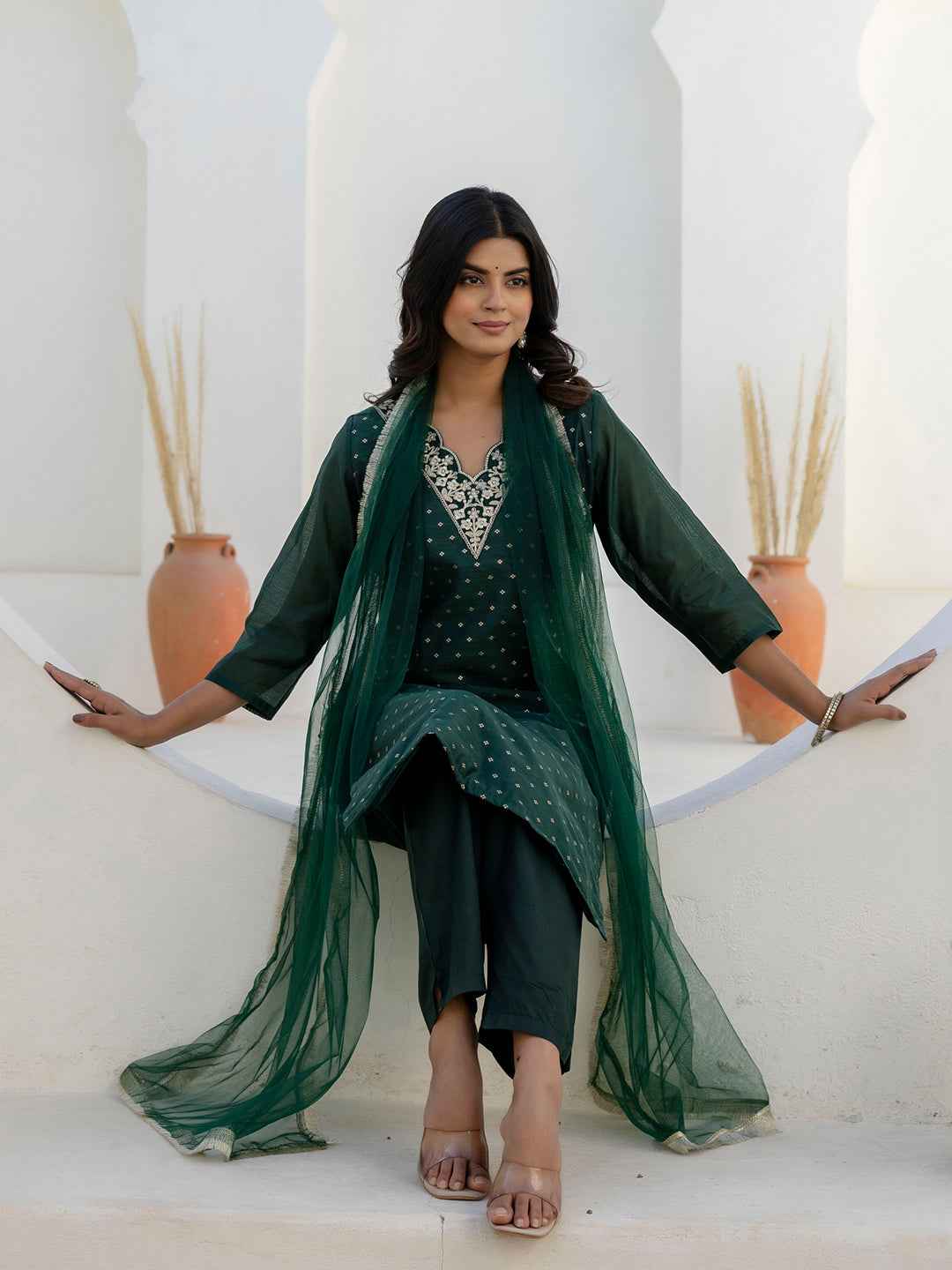 Akrita Women Silk Blend Kurta Pant Dupatta Set