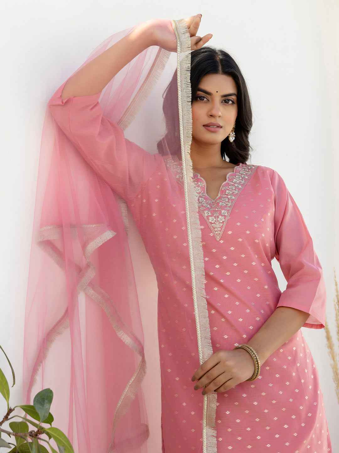 Akrita Women Silk Blend Kurta Pant Dupatta Set