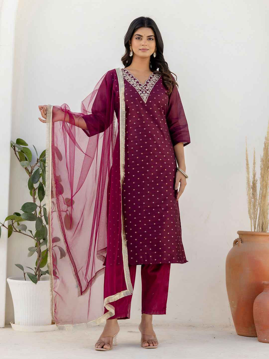 Akrita Women Silk Blend Kurta Pant Dupatta Set