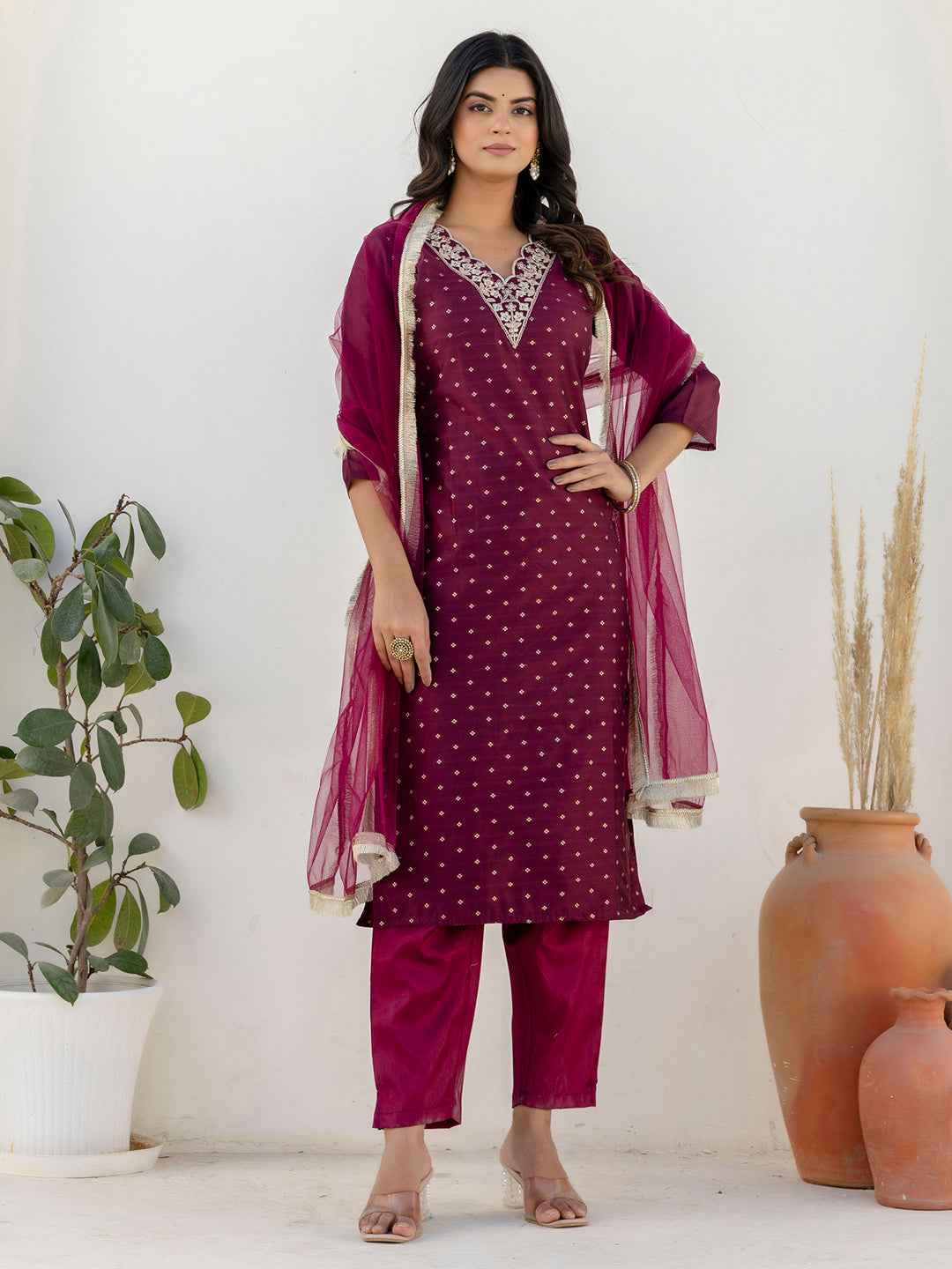 Akrita Women Silk Blend Kurta Pant Dupatta Set