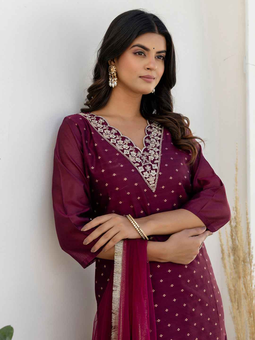 Akrita Women Silk Blend Kurta Pant Dupatta Set