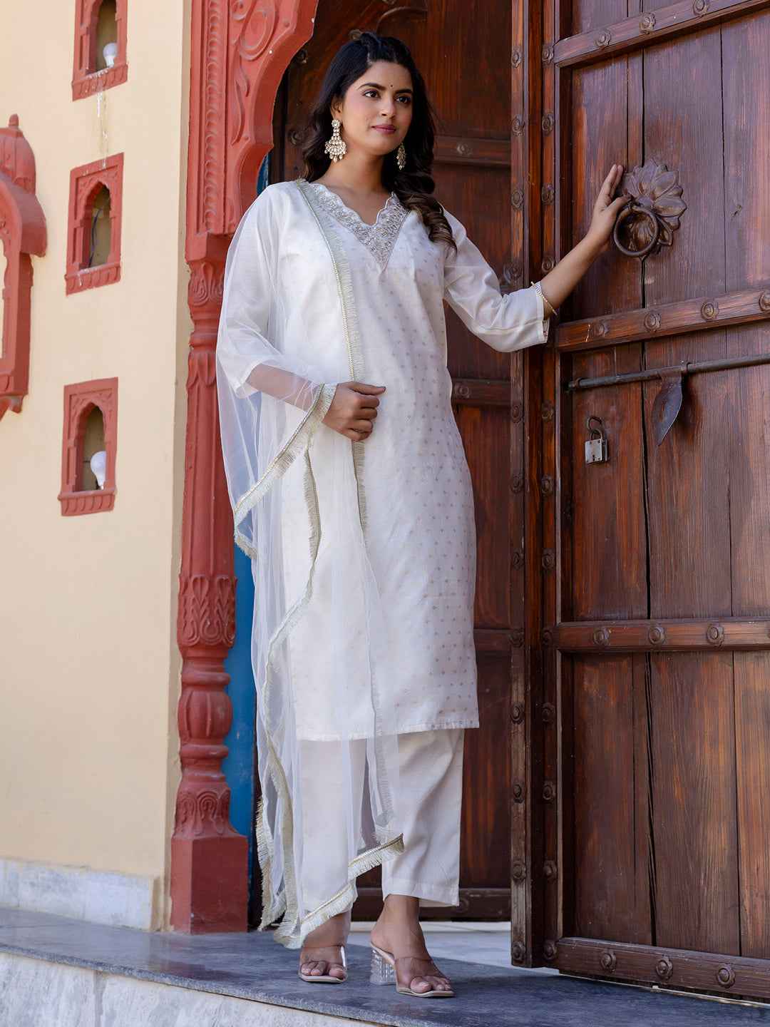 Akrita Women Silk Blend Kurta Pant Dupatta Set