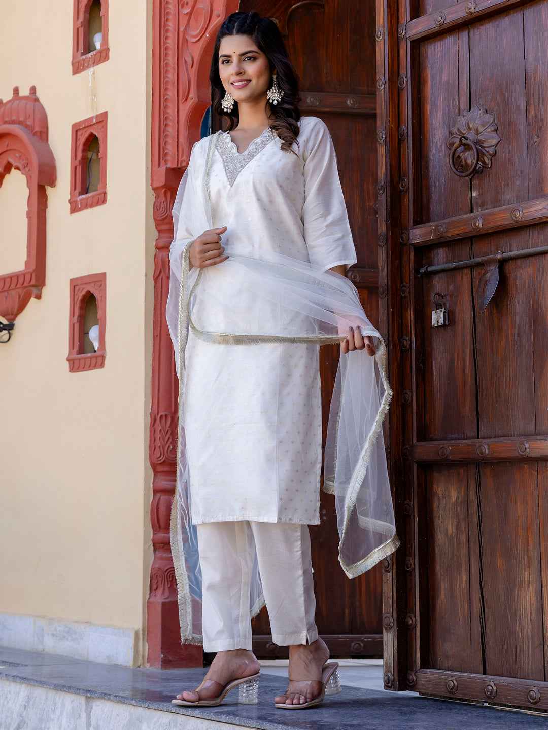 Akrita Women Silk Blend Kurta Pant Dupatta Set