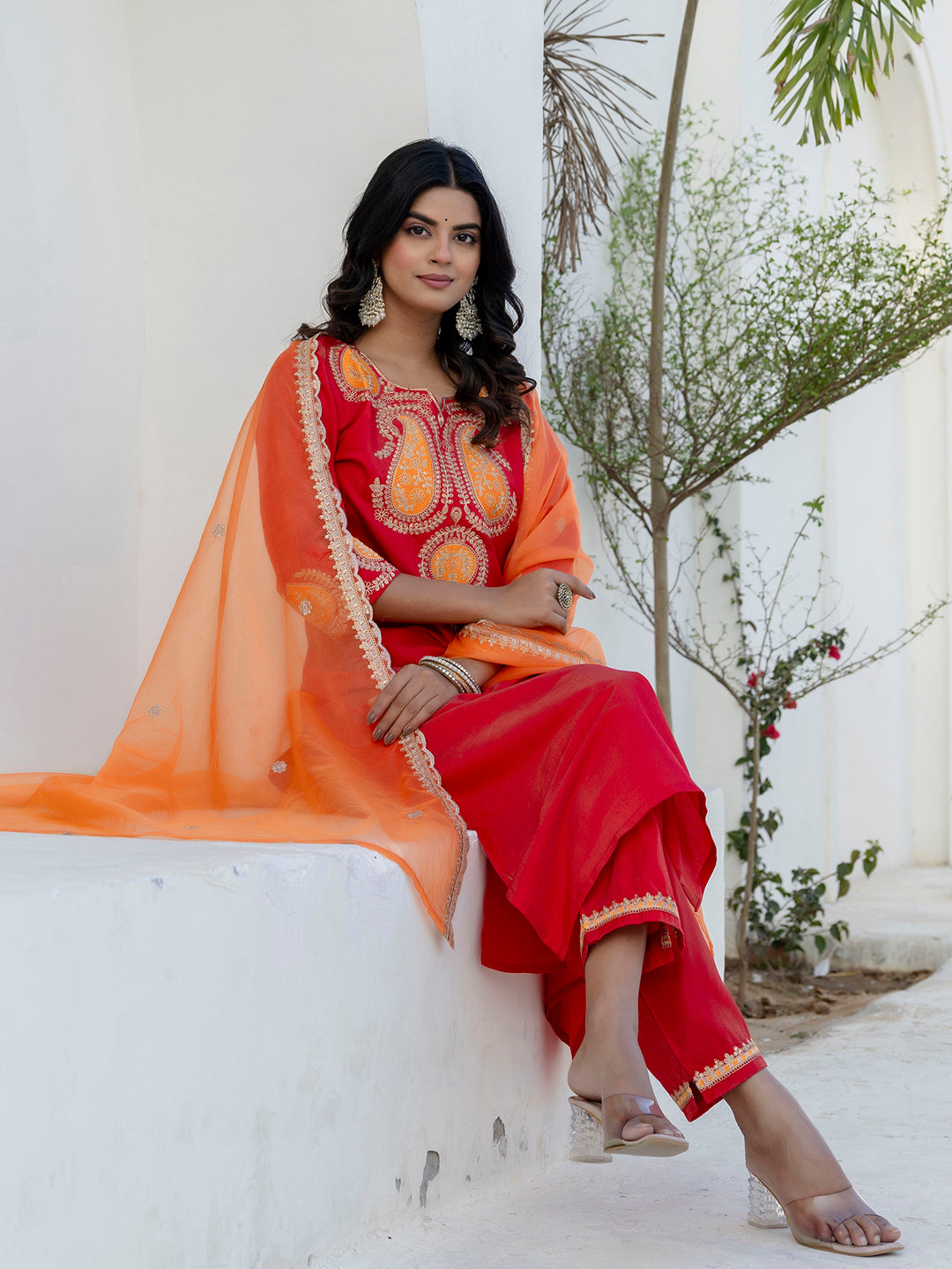 Vastra Women Kurta and Pant Dupatta Sets Viscose Rayon Fabrics with Embroidery - FitVibe Fashion