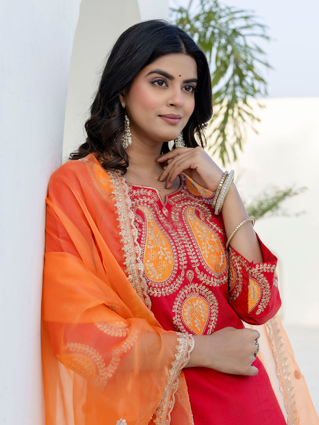 Vastra Women Kurta and Pant Dupatta Sets Viscose Rayon Fabrics with Embroidery - FitVibe Fashion