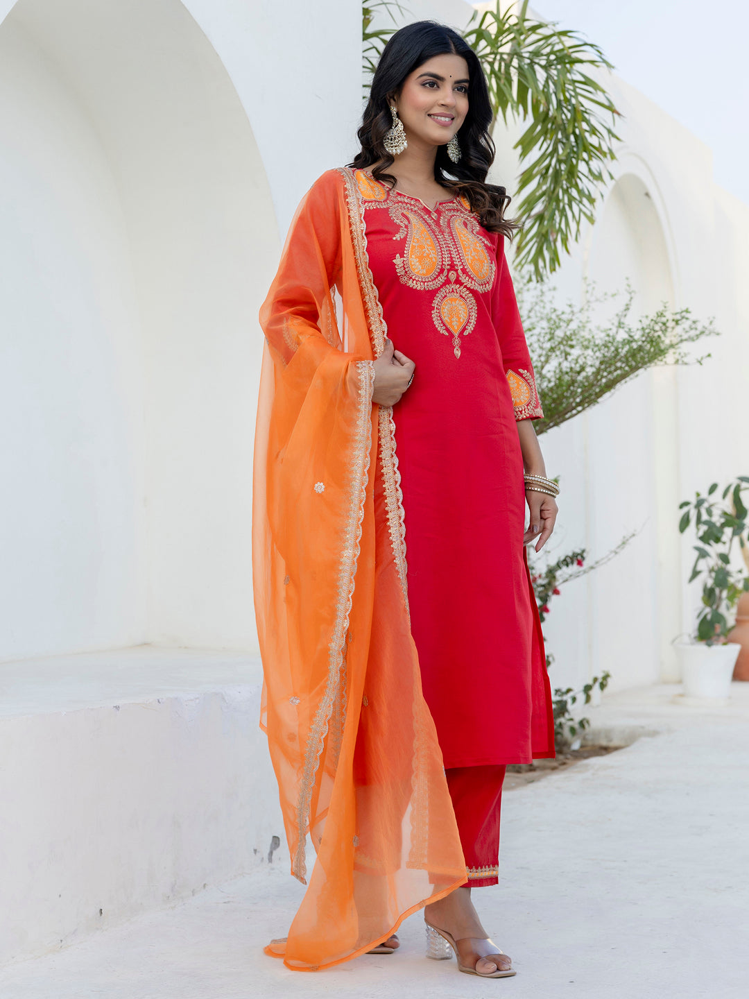 Vastra Women Kurta and Pant Dupatta Sets Viscose Rayon Fabrics with Embroidery - FitVibe Fashion