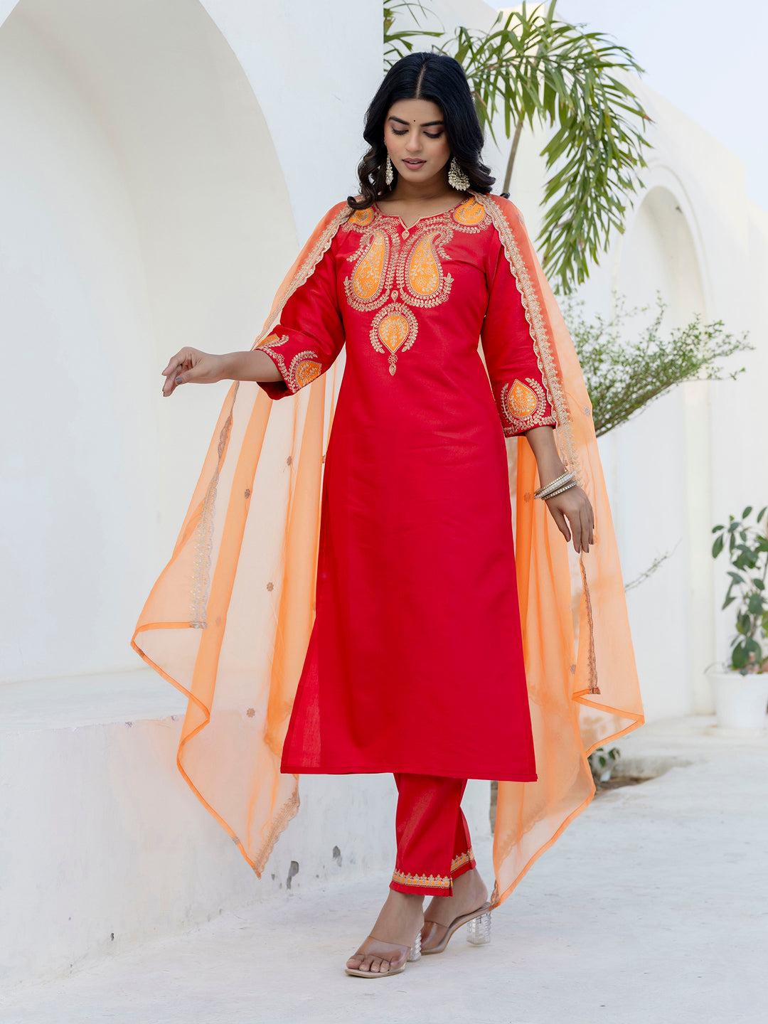 Vastra Women Kurta and Pant Dupatta Sets Viscose Rayon Fabrics with Embroidery - FitVibe Fashion