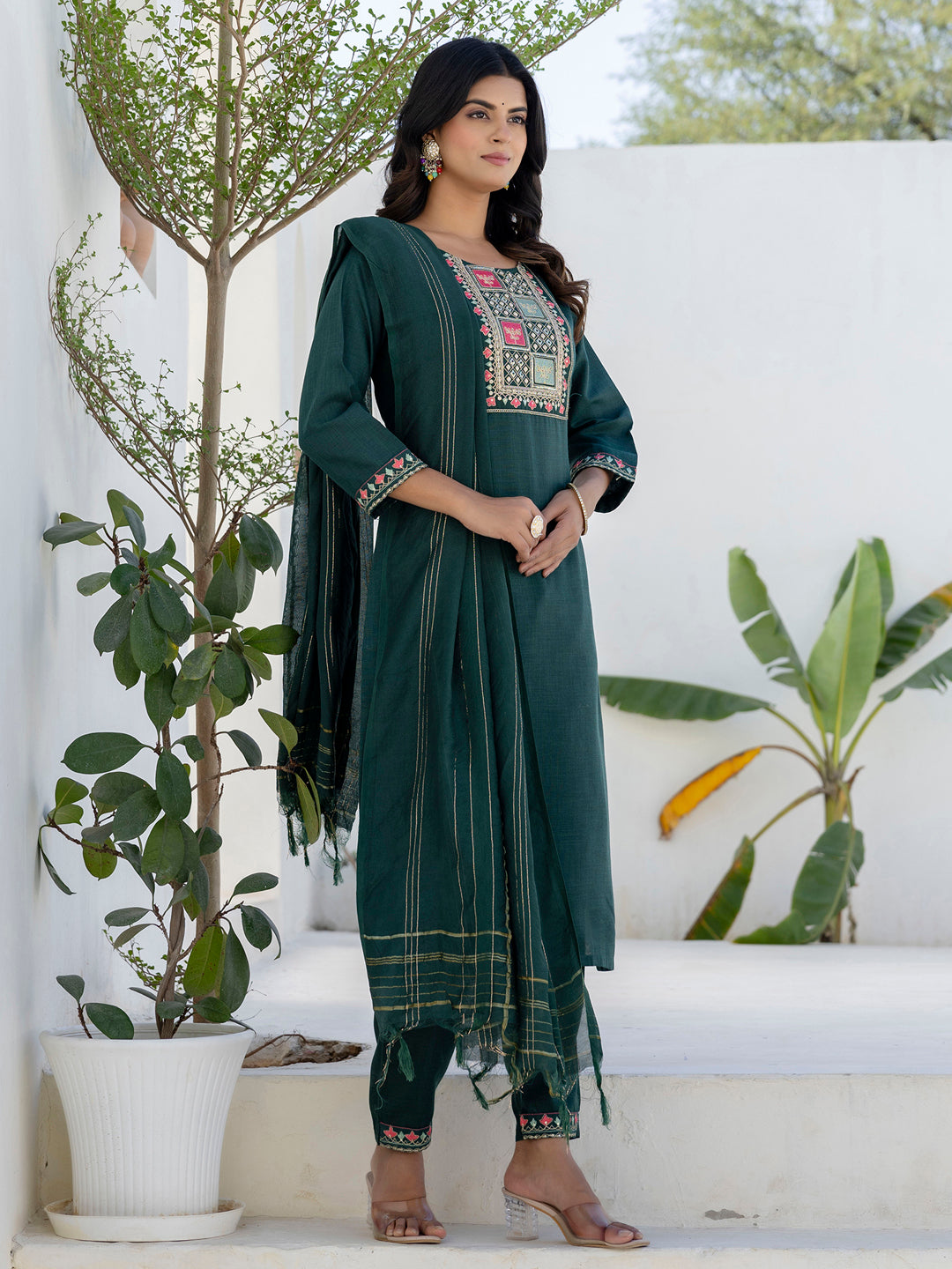 Meher Women Kurta and Trousers Pant Sets Cotton Blend - FitVibe Fashion