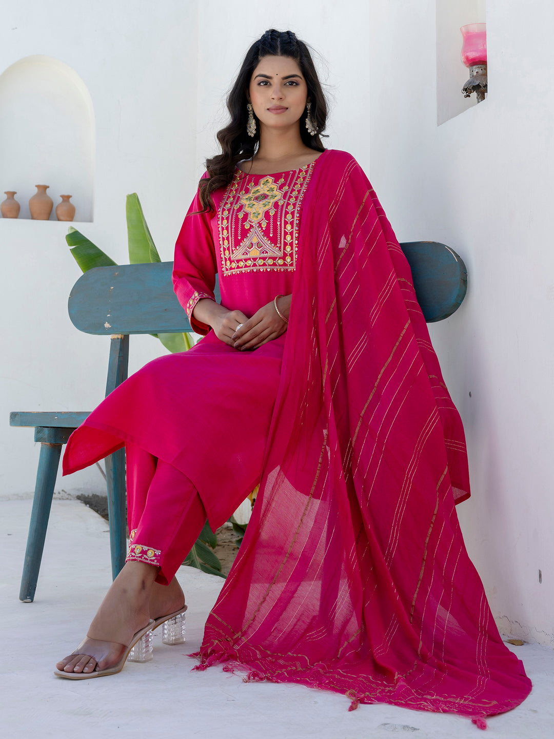 Meher Women Kurta and Trousers Pant Sets Cotton Blend - FitVibe Fashion