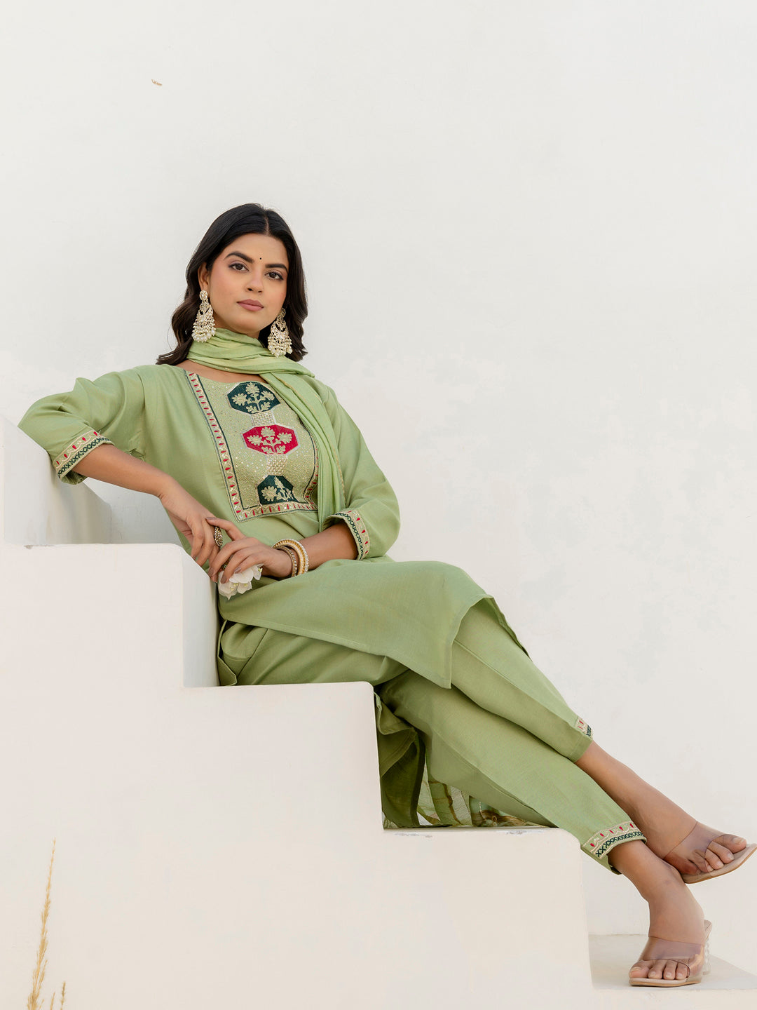 Meher Women Kurta and Trousers Pant Sets Cotton Blend - FitVibe Fashion