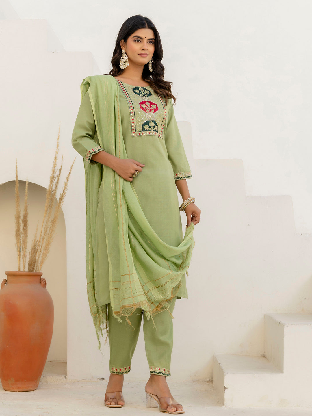 Meher Women Kurta and Trousers Pant Sets Cotton Blend - FitVibe Fashion