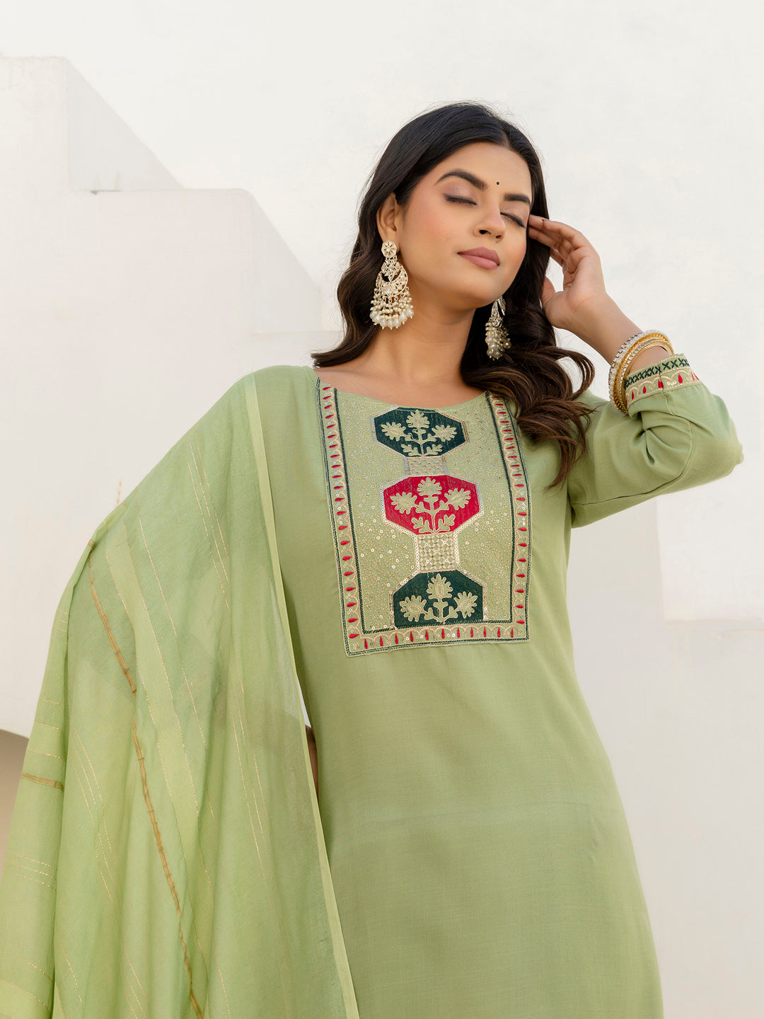 Meher Women Kurta and Trousers Pant Sets Cotton Blend - FitVibe Fashion